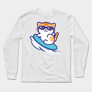 Kawaii Cute Surfing Cat Long Sleeve T-Shirt